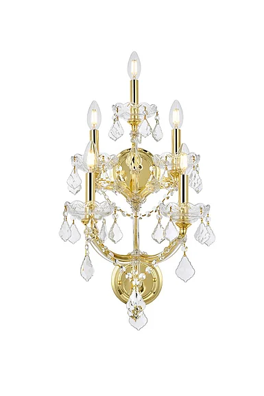 Elegant Maria Theresa 5 Light Gold Wall Sconce Clear Royal Cut Crystal 2800W5G/RC