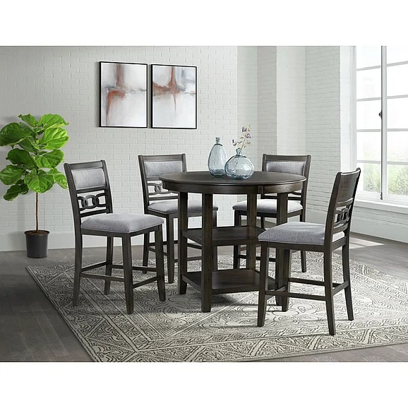 Elements International Amherst 5-Piece Counter Dining Table Set in Dark Walnut