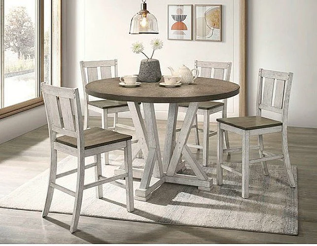 Furniture of America Dakota 5pc Counter Height Dining Room Set in Antique White/Ash Brown