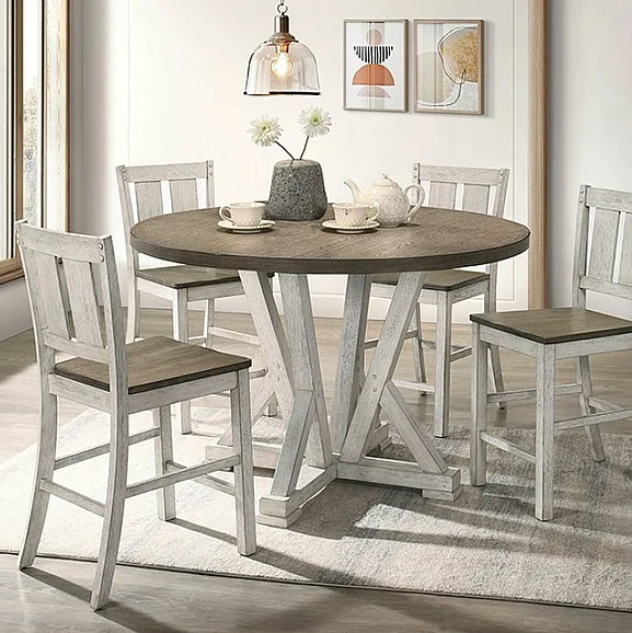 Furniture of America Dakota Counter Height Table in Antique White/Ash Brown CM3289BR-RPT-48