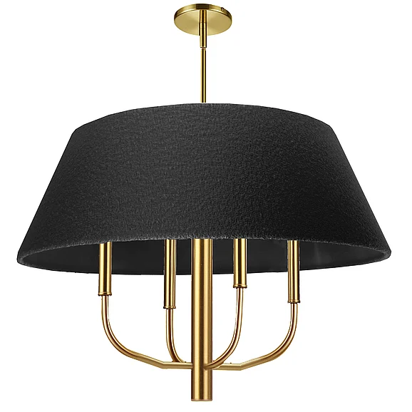 Dainolite Dalia 4 Light Chandelier in Aged Brass with Black Boucle Shade DAL-244C-AGB-511