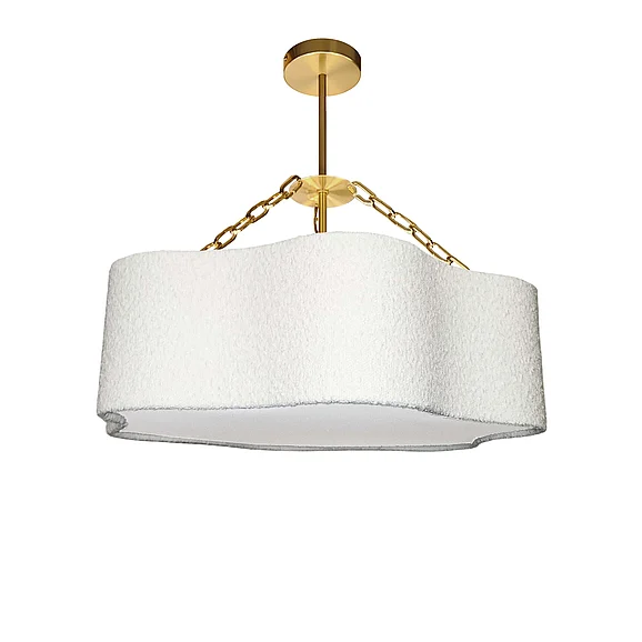 Dainolite Dalia 4 Light Chandelier in Aged Brass with White Boucle Shade DAL-254C-AGB
