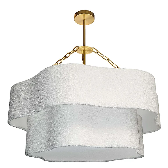 Dainolite Dalia 4 Light 2-Tier Chandelier in Aged Brass with White Boucle Shade DAL-324C-AGB