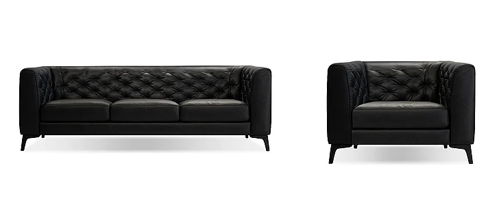 Mobital Dalton 2pc Living Room Set in Vintage Black Leather