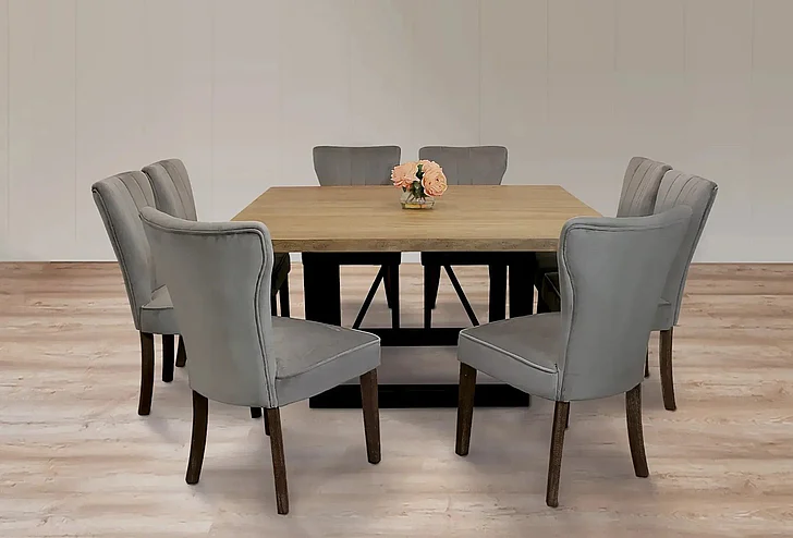 Moti Furniture Logan 60 Inch 9pc Square Dining Set in Natural