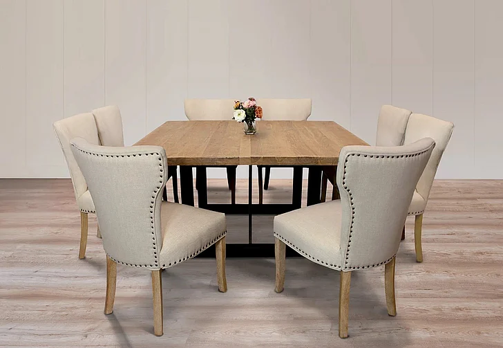 Moti Furniture Logan 60 Inch 9pc Square Dining Set in Natural