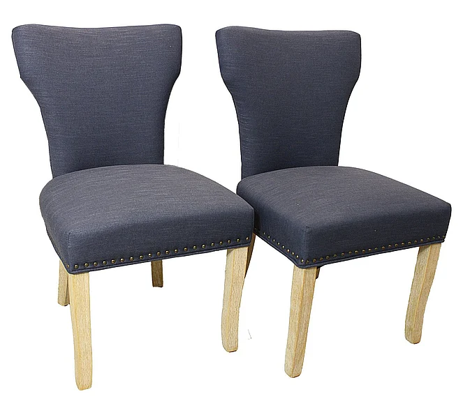 Moti Furniture Jill Linen Fabric Side Chair with Natural Legs (Set of 2) in Blue