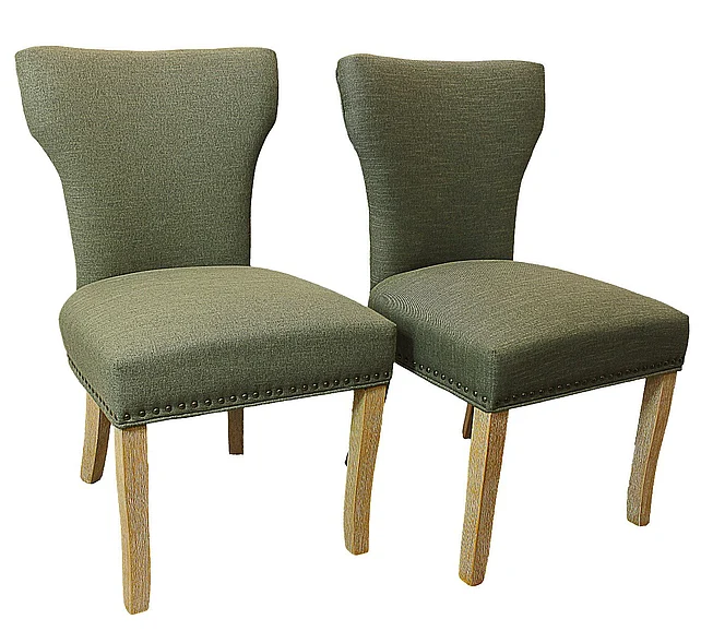 Moti Furniture Jill Linen Fabric Side Chair with Natural Legs (Set of 2) in Green