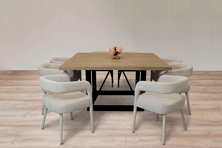 Moti Furniture Logan 60 Inch 9pc Square Dining Set in Natural