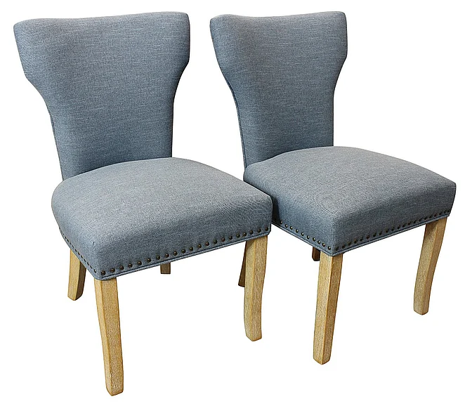 Moti Furniture Jill Linen Fabric Side Chair with Natural Legs (Set of 2) in Denim