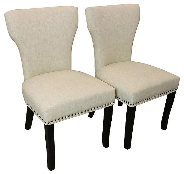 Moti Furniture Jill Linen Fabric Side Chair with Antique Brown (Set of 2) in Ivory