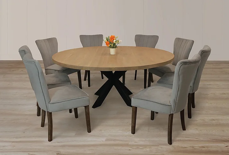 Moti Furniture Logan 72 Inch 9pc Round Dining Set in Natural