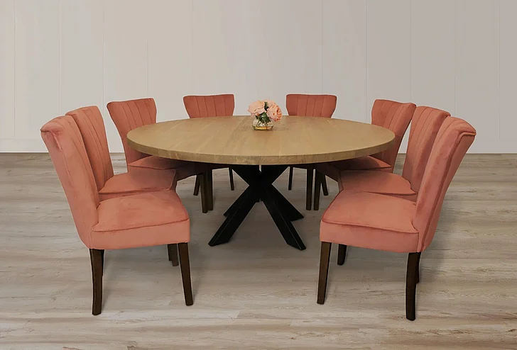 Moti Furniture Logan 72 Inch 9pc Round Dining Set in Natural