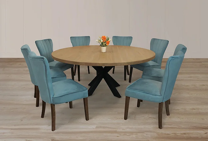 Moti Furniture Logan 72 Inch 9pc Round Dining Set in Natural