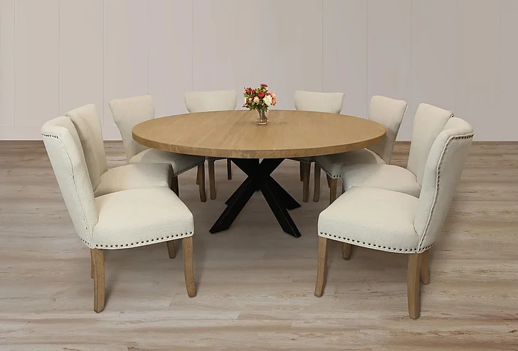 Moti Furniture Logan 72 Inch 9pc Round Dining Set in Natural