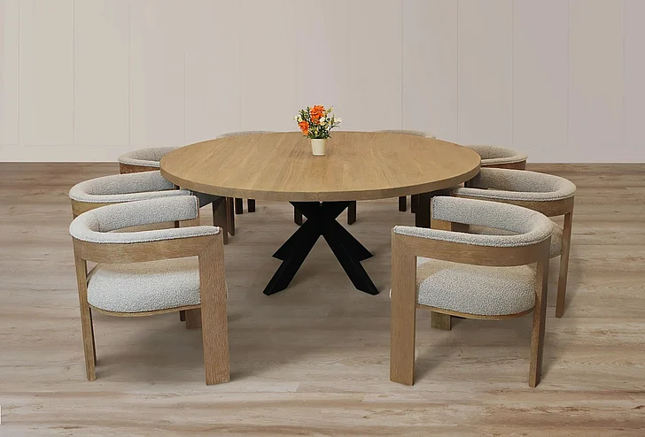 Moti Furniture Logan 72 Inch 9pc Round Dining Set in Natural