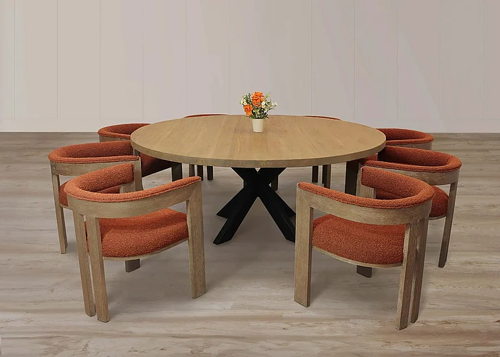 Moti Furniture Logan 72 Inch 9pc Round Dining Set in Natural