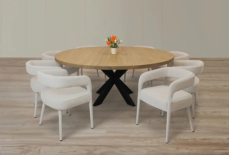 Moti Furniture Logan 72 Inch 9pc Round Dining Set in Natural