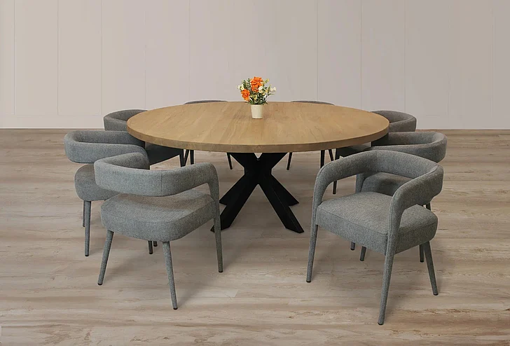 Moti Furniture Logan 72 Inch 9pc Round Dining Set in Natural