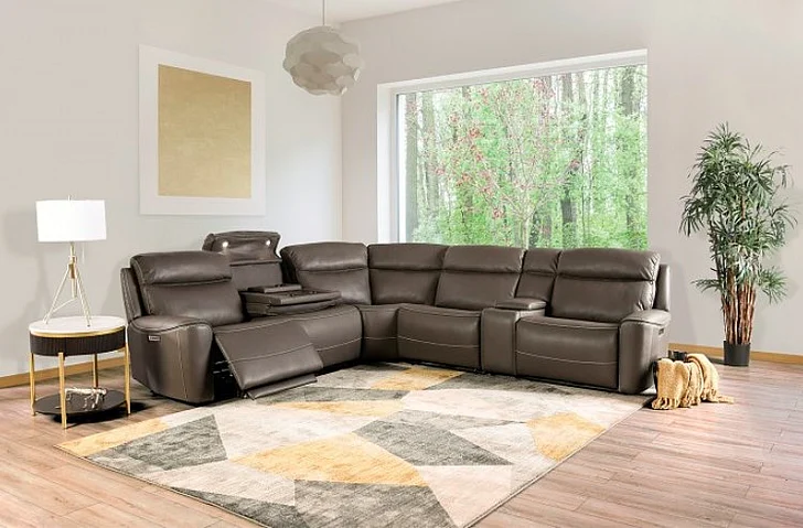 Furniture of America Edmondus Power Sectional in Dark Gray CM9923FG-SECT-PM