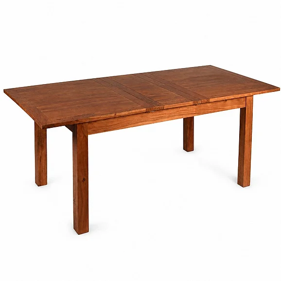 Capri 79"-95" Extendable Solid Acacia Wood Dining Table, Light Walnut Finish, Easy Assembly