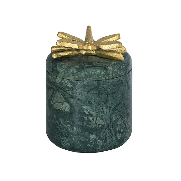 Worlds Away Green Marble Container w/ Brass Dragonfly Top DARNER