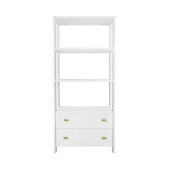 Worlds Away Davie Two Drawer Etagere in Matte White Lacquer DAVIE WH