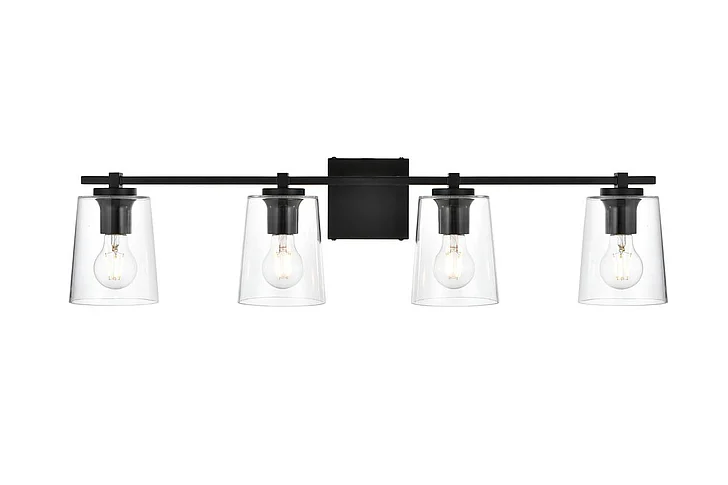 Elegant Kacey 4 Light Black and Clear Bath Sconce LD7310W33BLK CLOSEOUT