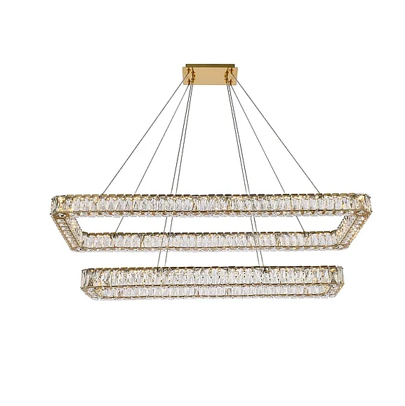 Elegant Monroe 50 In. Led Double Rectangle Pendant in Gold 3504G50L2G