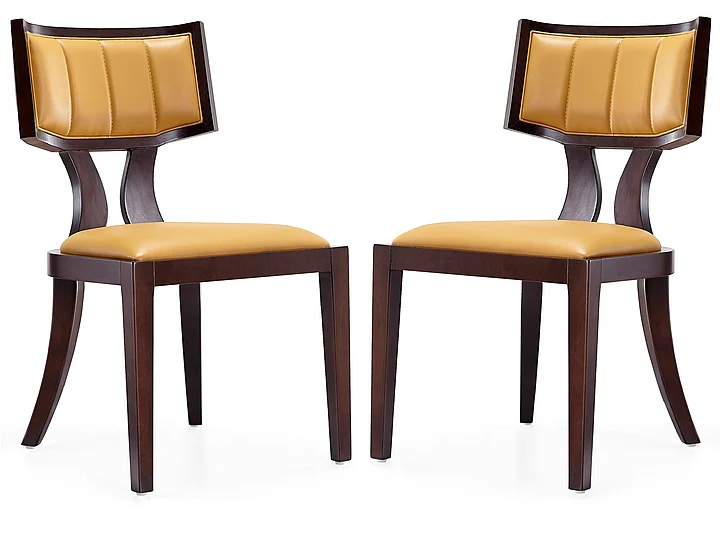Manhattan Comfort Pulitzer Camel and Walnut Faux Leather Dining Chair (Set of Two) DC001-CL