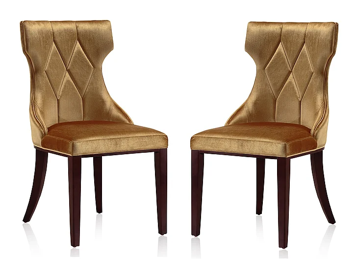 Manhattan Comfort Reine Antique Gold and Walnut Velvet Dining Chair (Set of Two) DC007-AG