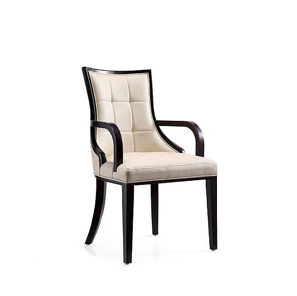 Manhattan Comfort Fifth Avenue Faux Leather Dining Armchair Cream and Walnut DC008AR-CR