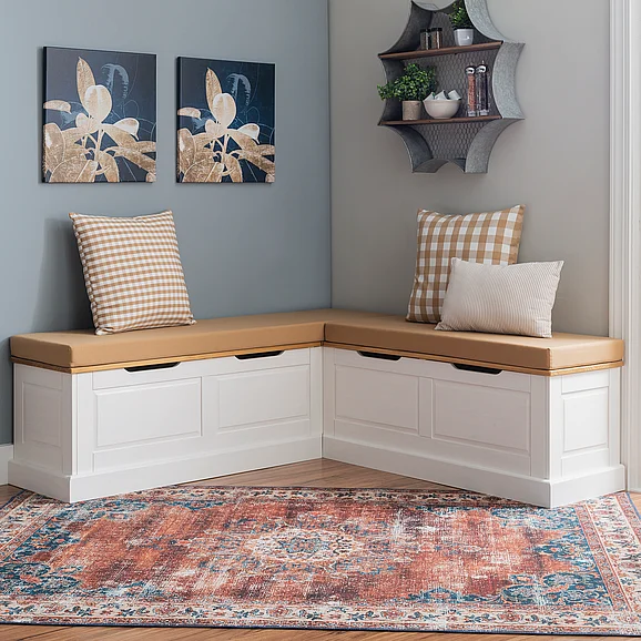 Linon Tobin Natural White Nook with Beige Cushion KNK169NWBGESET