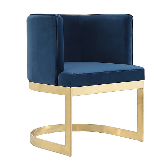 Manhattan Comfort Aura Royal Blue and Polished Brass Velvet Dining Chair DC026-BL
