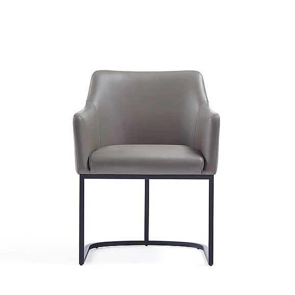 Manhattan Comfort Modern Serena Dining Armchair Upholstered in Leatherette with Steel Legs in Grey DC056AR-GY