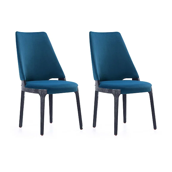 Manhattan Comfort Kara Modern Velvet Upholstered Dining Chair in Blue- Set of 2 DC057-BL