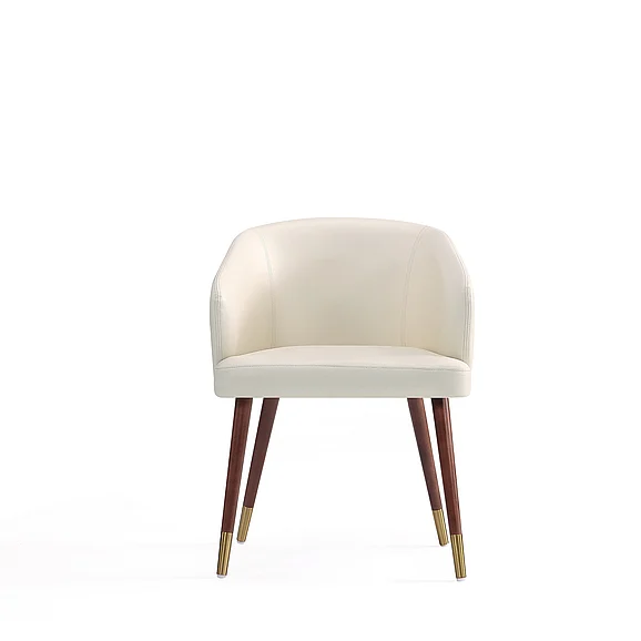 Manhattan Comfort Modern Reeva Dining Chair Upholstered in Leatherette with Beech Wood Back and Solid Wood Legs in Walnut and Cream DC082-CR