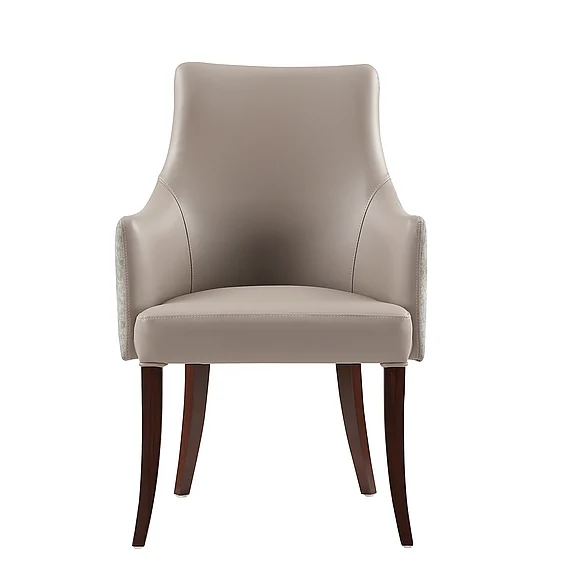 Manhattan Comfort Connie Taupe Leatherette and Velvet Dining Armchair with Beech Wood Legs DC095AR-TP