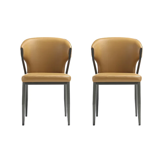 Manhattan Comfort Kirsten Camel Leatherette Dining Chair with Metal Legs - Set of 2 DC098-CL