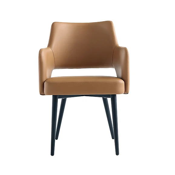 Manhattan Comfort Tremont Saddle Leatherette Dining Arm Chair with Metal Legs DC104AR-SD