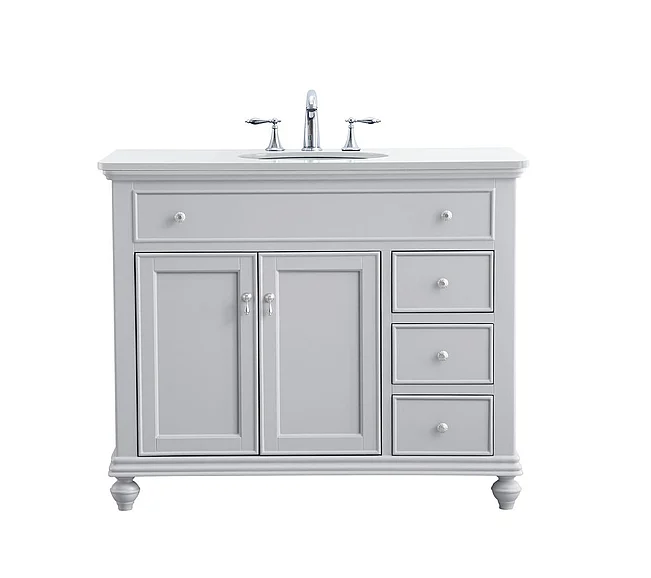 Elegant 42 In. Single Bathroom Vanity in Light Grey with Ivory White Engineered Marble VF12342GR-VW