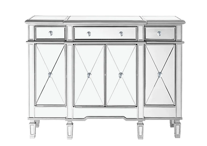 Elegant 3 Drawer 4 Door Cabinet 48 .In. x 14 In. x 36 In. in Silver Clear MF6-1111SC