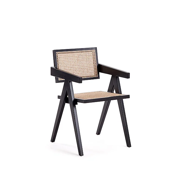 Manhattan Comfort Hamlet Dining Arm Chair in Black and Natural Cane DCCA09-BK