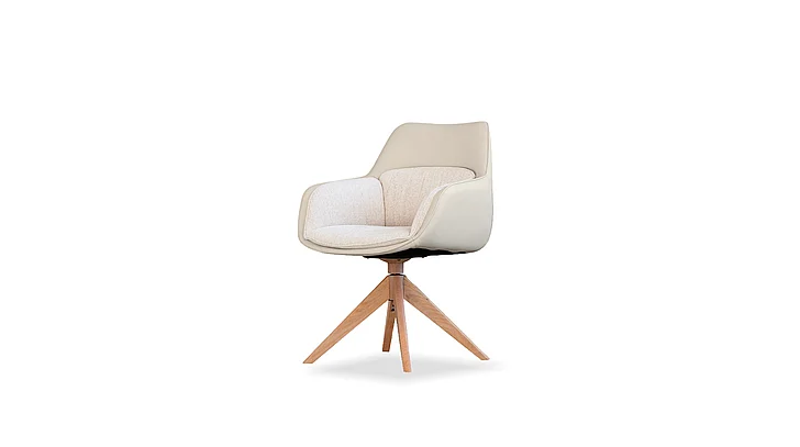 Mobital Jules Swivel 360, Auto-Return Dining Chair Light Cream Leatherette DCH-JULE-CREA-WOAK