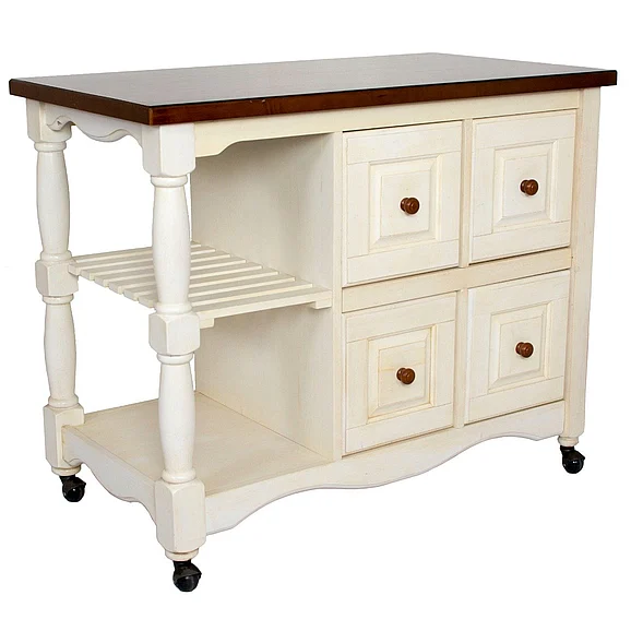 Sunset Trading Andrews Kitchen Cart in Antique White and Chestnut Brown DCY-CRT-03-AW