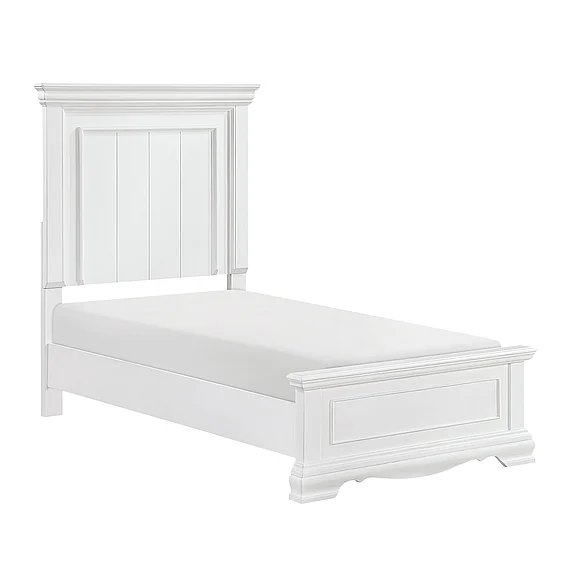 White Finish Elegant Twin Size Bed Frame Beautiful Panel Details 1Pc