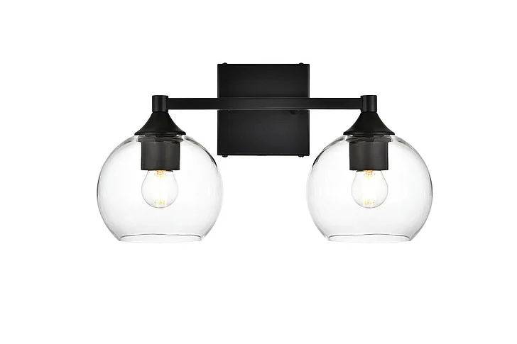 Elegant Foster 2 Light Black and Clear Bath Sconce LD7308W16BLK