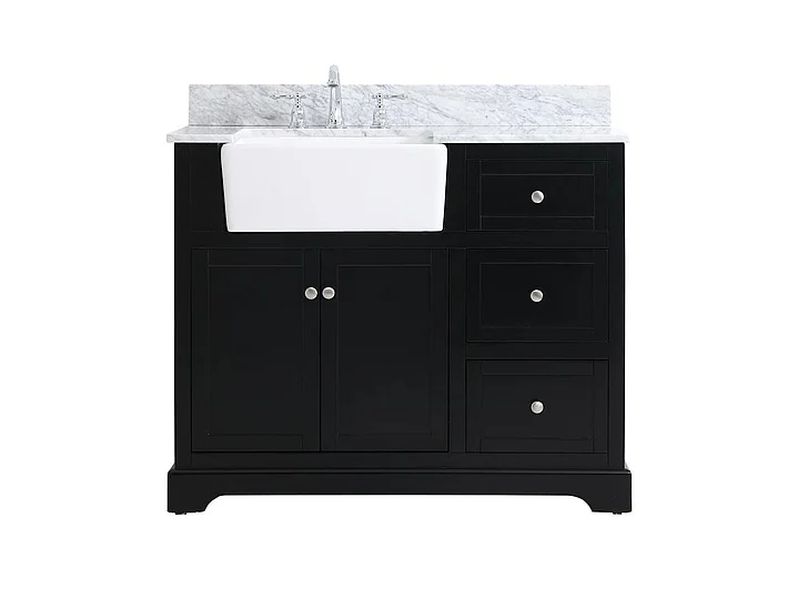 Elegant 42 In. Single Bathroom Vanity in Black with Backsplash VF60242BK-BS