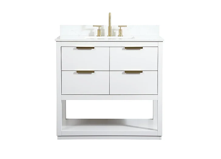 Elegant 36 In. Single Bathroom Vanity in White with Backsplash VF19236WH-BS