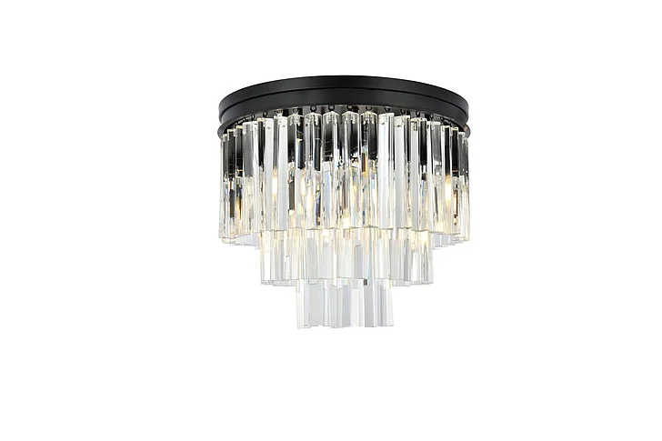 Elegant Sydney 9 Light Matte Black Flush Mount Clear Royal Cut Crystal 1201F20MB/RC